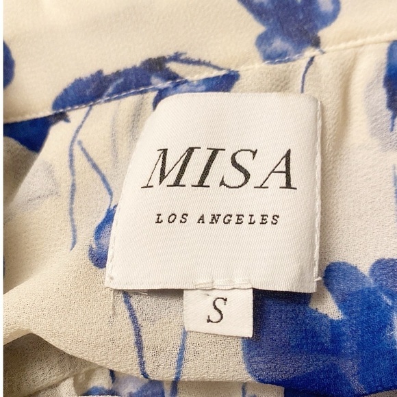 Blue Floral Blouse MISA Los Angeles Vyvienne Floral Tie-Neck Blouson Top small - Picture 10 of 14